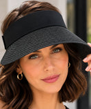 Women's Open Top Straw Visor Hat with Wide Brim UV Protection | Chic