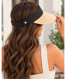 Women's Open Top Straw Visor Hat with Wide Brim UV Protection | Chic