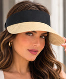 Women's Open Top Straw Visor Hat with Wide Brim UV Protection | Chic
