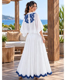 Women’s Pleated Midi Skirt Set with Embroidered Top | Vic