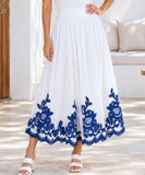 Women’s Pleated Midi Skirt Set with Embroidered Top | Vic