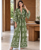 Women’s Printed Two Piece Set with Wide Leg Pants | Liana