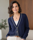 Women's V Neck Knit Cardigan with Gold Buttons | Perin